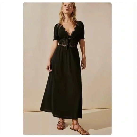 Free People Dresses & Skirts - 03 Free People All You Need Is Lace Midi Dress Crochet Black Size Med